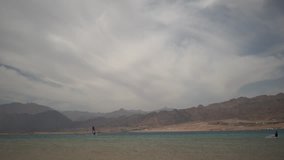 Sinai beach and kite surfers 4k footage