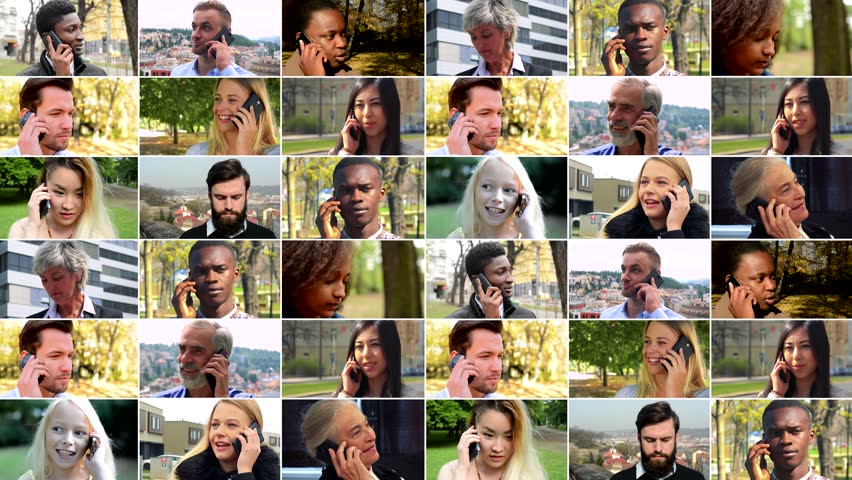 4K compilation (montage) - group of people talk on smartphones in various environments - face closeup | Shutterstock HD Video #1009594466