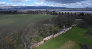 Aerial footage of The Pineapple also called Pineapple House near Airth in Central Scotland. A pineapple shaped roof of a summerhouse built in 1761 by the Earl of Dunmore.