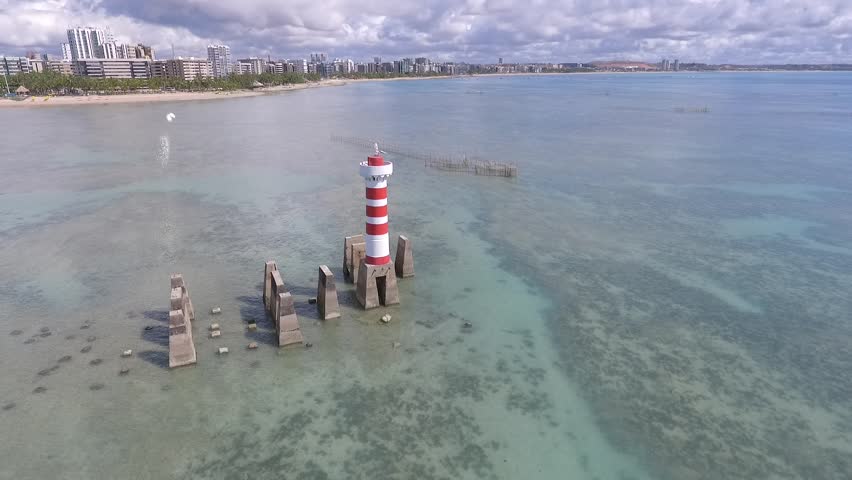 Aerial view of Ponta Verde Lighthouse, Ponta Negra Beach, Maceió, Alagoas, Brazil Northeast Coast