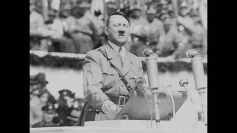 CIRCA 1943 - Adolf Hitler appeals to Germans in Czechoslovakia and internationally that they are part of the higher German race.