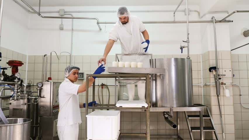Men working at the Diary Cheese Factory- Making ricotta cheese
