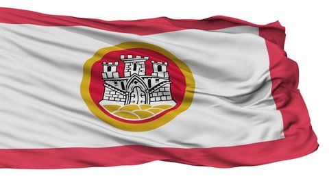 Bergen flag, city of Norway, realistic animation isolated on white - 10 seconds long (alpha channel is included)