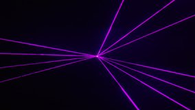 Purple laser beams dance at nightclub/music festival, alpha matte -  Thin purple laser beams shine and make patterns, emerging from a central point to dance around over a black background. 