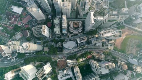 Kuala Lumpur ,December 2017 : 90 Degrees birds eye view of Kuala Lumpur City from above. Traffic at Jalan Ampang X Jalan Tun Razak intersecction from above