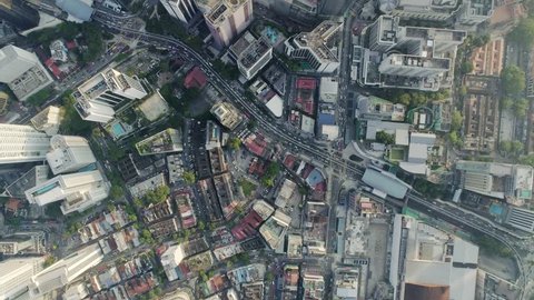 Kuala Lumpur ,December 2017 : 90 Degrees birds eye view of Kuala Lumpur City from above. Traffic at Jalan Ampang X Jalan Tun Razak intersecction from above