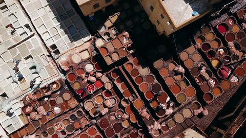 tannery seen from the sky in the city of Fez Morocco