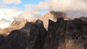 View of the National park Tre Cime di Lavaredo. Location most popular tourist place Dolomiti alps, Tyrol, Italy, Europe. Scenic footage of weather. Discover the beauty of earth. Timelapse clip 1080p. 