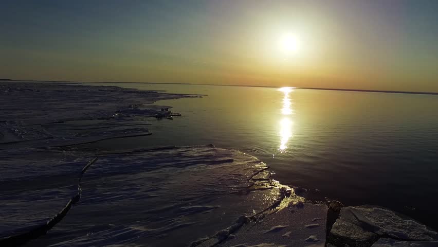 A beautiful shot  flying over lake Michigan during sunset.