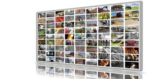 Video wall montage industrial production. People working in a factory, construction, agriculture, steel mill, foundry, power plant, food industry, bakery, sunflower oil, blacksmith shop, control room,