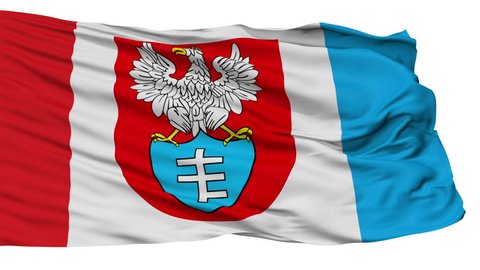 Legionowo flag, city of Poland, realistic animation isolated on white seamless loop - 10 seconds long (alpha channel is included)