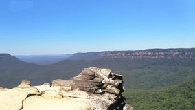 Golden stair hills in Katoomba, Pan view of a forest and cliffs, in blue mountains national park , on a sunny summer day, in Sydney, Australia