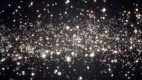 Abstract silver motion particles. Animation grey background with rays and sparkles stars on black background. VJ Seamless loop.