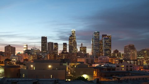 A timelapse of the Los Angeles downtown skyline that goes from day to night, then back to day.  Includes a beautiful sunset, fog that rolls in, and an overcast morning.