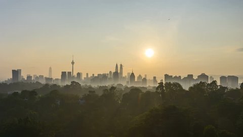 4k UHD time lapse of beautiful dramatic sunset at Kuala Lumpur CBD skyline.  Zoom in Stock Video