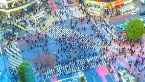 4K. Time lapse pedestrians and traffic across Shibuya Crossing Tokyo, Japan