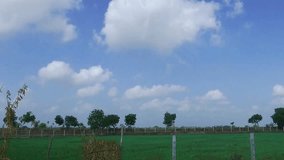 Clouds Time Lapse Video Footage With Green Paddy Fields