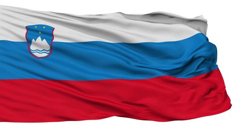 Slovenia flag, city of Slovenia, realistic animation isolated on white seamless loop - 10 seconds long (alpha channel is included)