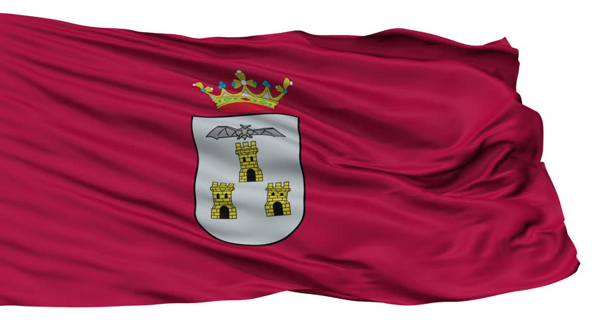 Albacete flag, city of Spain, realistic animation isolated on white seamless loop - 10 seconds long (alpha channel is included)