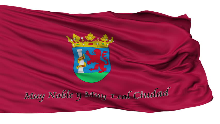 Badajoz flag, city of Spain, realistic animation isolated on white seamless loop - 10 seconds long (alpha channel is included)