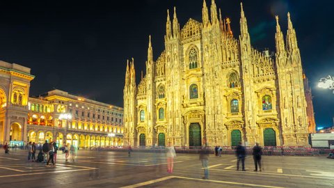 Time Lapse of People at Duomo di Milano or Milan Cathedral in city of Milan , Italy . Milan Cathedral is the largest church in Italy and the third largest in the world . Tourist attraction of Milan .
