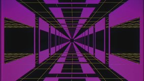 endless flight through retro style cyber purple grid tunnel VHS effect motion graphics animation background new quality futuristic vintage cool nice beautiful video footage