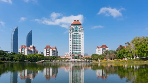 Xiamen, China - Jan 14, 2018: Timelapse, Furong Lake, Xiamen University, Xiamen, China