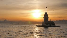 maiden tower Istanbul bosphorus time lapse sunset