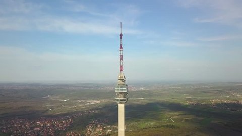 Aerial view of Avala TV Tower near Belgrade in Serbia