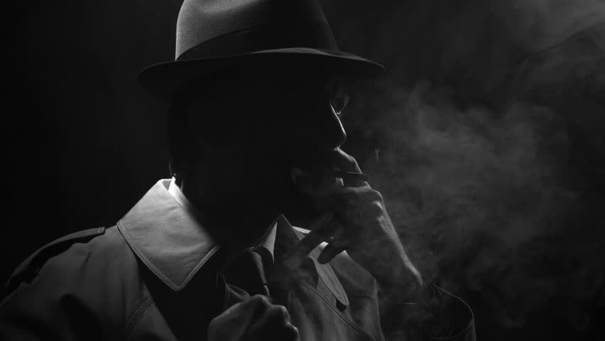 noir spy film character smoking cigarette Stock Footage Video (100% ...