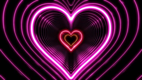 Beautiful Abstract Hearts Tunnel with Light Lines Moving Fast. Different Colors Rainbow. Flying Through the Neon Background Futuristic Tunnel. Looped 3d Animation. 4K Ultra HD 3840x2160. 