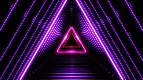 Beautiful Abstract Triangle Tunnel with Light Lines Moving Fast. Different Colors Rainbow. Background Futuristic Tunnel with Neon Lights. Looped 3d Animation Art Concept. 4K Ultra HD 3840x2160. 