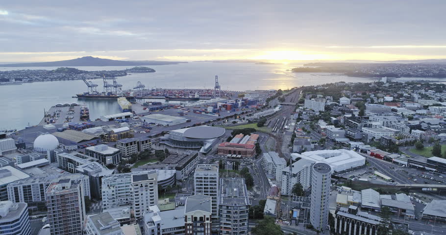 Aerial View Of the port of Auckland, New Zealand in the morning. 2 April 2018