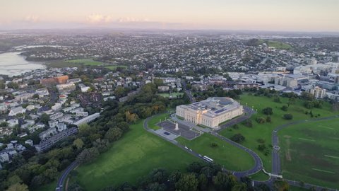 Aerial Of Domain Park and war memorial museum, Auckland, New Zealand. 25 March 2018