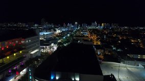Night aerial Lincoln Road shopping promenade mall 4k