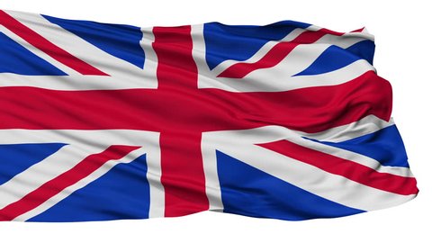 United Kingdom flag, city of UK, realistic animation isolated on white seamless loop - 10 seconds long (alpha channel is included)