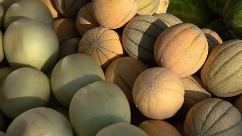 Professional video of heap of melons in slow motion 250fps