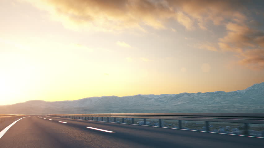 A semi truck passes the camera driving on a highway into the sunset, back-view low angle camera. Realistic high quality 3d animation.
 Royalty-Free Stock Footage #1009727831