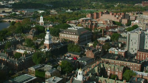 Aerial city view of Boston historic building the Eliot House Library on the Charles river Cambridge Massachusetts America