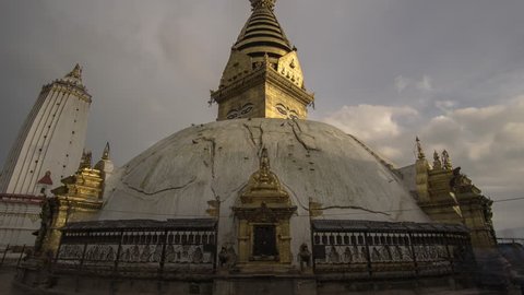 Kathmandu Nepal - Swayambhunath Temple Stupa - Cloudy Time Lapse