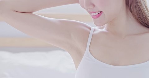 beauty woman smile with clean underarm at home
