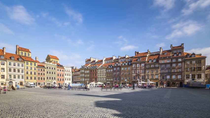 Old Town market place timelapse in Warsaw, Poland. April, 2017.