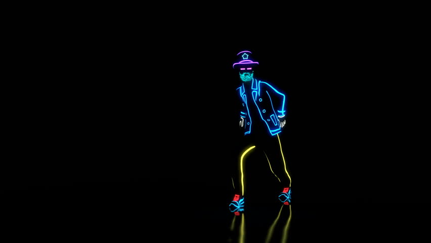 The dance group performs a modern house dance in complete darkness in custom made neon glowing costumes, synchronized with choreography movements. Seamless looping animation, 3D render. | Shutterstock HD Video #1009772888