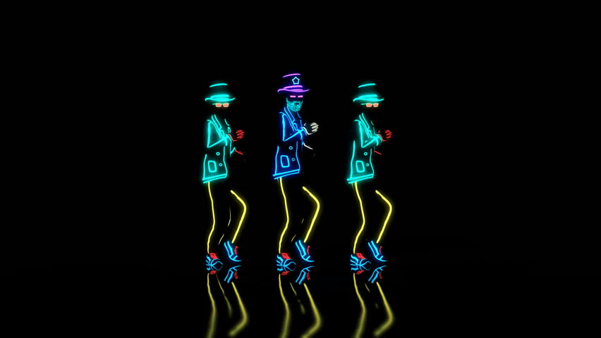 The dance group performs a modern house dance in complete darkness in custom made neon glowing costumes, synchronized with choreography movements. Seamless looping animation, 3D render. | Shutterstock HD Video #1009772888