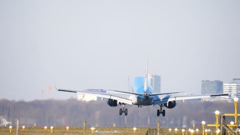 THE NETHERLANDS, AMSTERDAM- MARCH 17th 2018: Passenger airplane landing