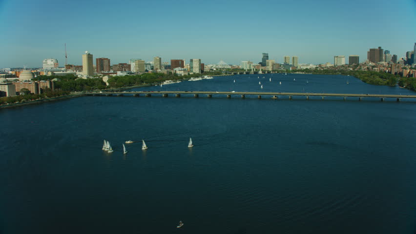 Aerial view of the Memorial bridge Charles river and Great Dome Massachusetts Institute of Technology Boston America
