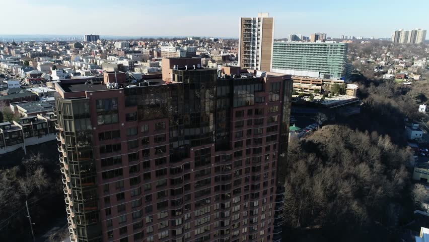 Aerial Along River Road, Cliffside, Edgewater, New Jersey, February 2018