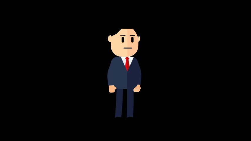 A cartoon man in a business suit expresses joy. Vector cartoon of a happy businessman. animation alpha channel