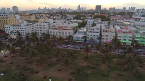 Dusk in Miami Beach aerial cinematic footage 4k 30p