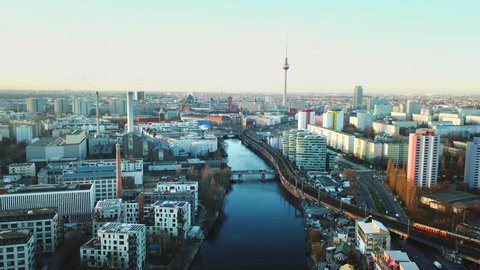 Berlin, Germany. Aerial shot of TV Tower on Alexanderplatz 